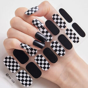 Checkerboard Nail Art Strip Wraps Full Cover Nail Stickers 16Pcs/Sheet